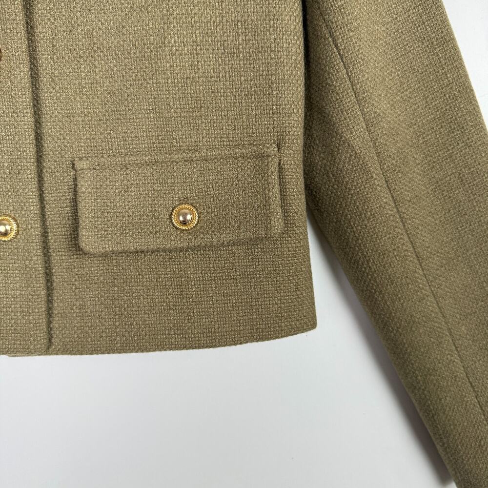 Zara Woven Utility Dressy Structured Jacke Crop Olive Green Gold Buttons - XL - Picture 4 of 10